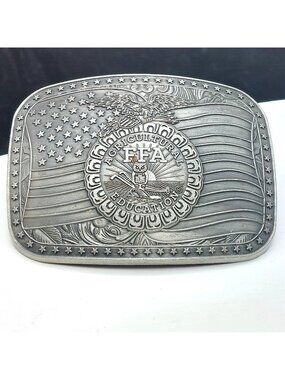 Vintage FFA Agricultural Education Belt Buckle American Flag Pewter Owl Eagle
